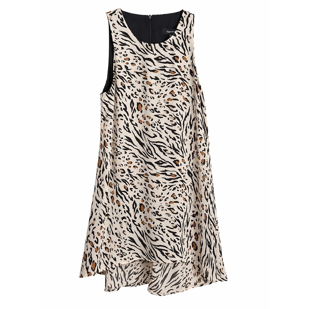 Karen Kane Animal Print Hi-Low Dress Size S Sleeveless USA Made Flowy